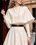 Vintage Knit Collar Fringe Cape & Swing Midi Skirt Two-Piece Set