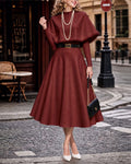 Vintage Knit Collar Fringe Cape & Swing Midi Skirt Two-Piece Set