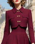 Vintage Two-Piece Cropped Jacket and Flared A-Line Midi Dress Set