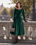 Velvet Scoop Neck Fit-and-Flare Midi Dress