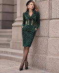 Leopard Trim Lapel Bodycon Pencil Dress