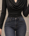 Chic Sparkly Draped Neckline Blouse