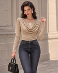Chic Sparkly Draped Neckline Blouse