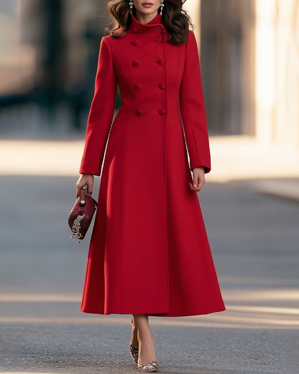 Versatile Double-Breasted A-Line Midi Coat
