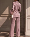 Elegant Feather Cuffs Blazer and Suit Pants Set