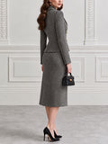 Timeless Herringbone Shawl Lapel Blazer Skirt Set