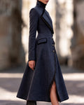 Modern Fashion Asymmetric Lapel A-Line Long Coat