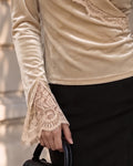 Elegant Lace Patchwork Velvet Wrap Tops