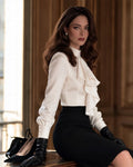 Autumn-Commute Ruffled Satin Blouse