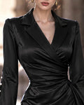 Fashion Flared Sleeves Satin Wrap Dress