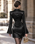 Fashion Flared Sleeves Satin Wrap Dress