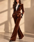 Formal Office Velvet Blazer and Flared Pants Set