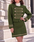 Military Frogging Trim Cropped Jacket & A-Line Mini Skirt Two-Piece Set