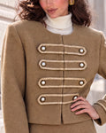 Military Frogging Trim Cropped Jacket & A-Line Mini Skirt Two-Piece Set