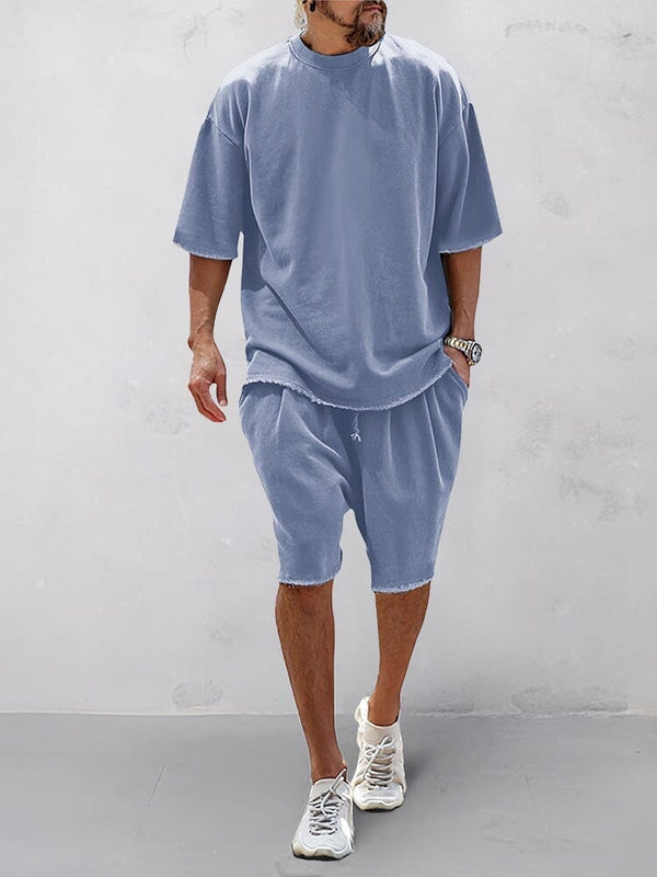 Casual Loose Fit Solid Sports Sets Sports Set coofandystore Solod Color-Clear Blue M 