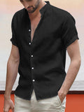 Classic Casual Cotton and Linen Shirt Shirts coofandystore Black M 
