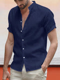 Classic Casual Cotton and Linen Shirt Shirts coofandystore Navy Blue M 