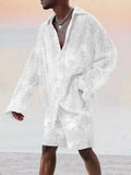 Casual Cotton Hollow Lace Shirt Set Sets coofandy White M 