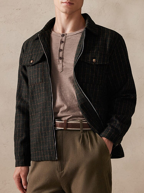 Plaid Wool-Blend Jacket Jackets coofandy Army Green M 