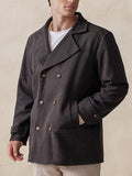 Lapel Double-Breasted Tweed Coat Jackets coofandy Dark Gray M 