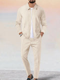Casual Soft Waffle Jacket Set Sets coofandy Beige M 
