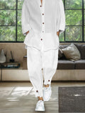 Simple 3/4 Sleeve Cotton Linen Shirt Set Sets coofandy 