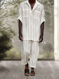 Casual Striped Cotton Linen Set Sets coofandy 