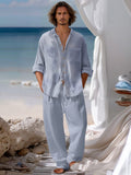 Casual Breathable 2-Piece Shirt Set Sets coofandy Blue M 
