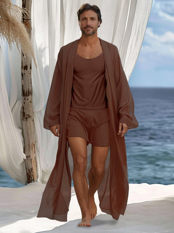 Breathable Holiday 3-Piece Outfits Sets coofandy Brown M 