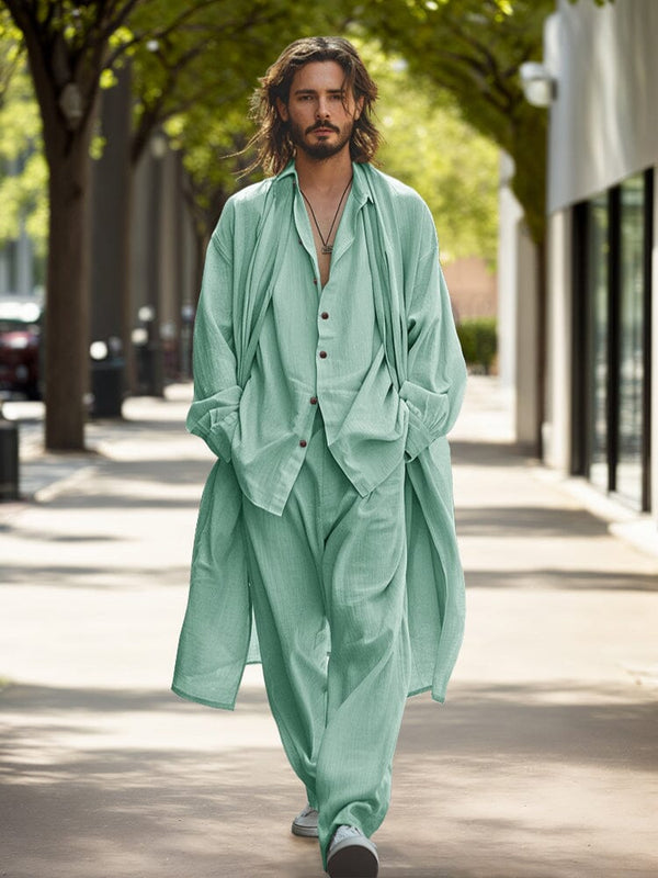 Minimalist Solid 3-Piece Outfits Sets coofandy Green M 