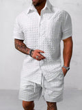 Leisure Textured 2-Piece Shirt Outfits Sets coofandy White M 