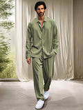 Minimalist Solid Shirt Set Sets coofandy Green M 