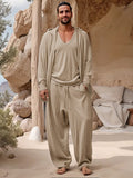 Casual 3-Piece Hooded Set Sets coofandy Khaki M 