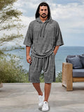 Athleisure Drawstring Hoodie Shorts Set Sets coofandy Grey M 