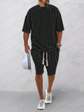Casual Jacquard Knit 2-Piece Outfits Sports Set coofandy Black M 