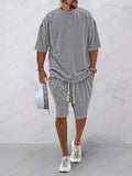 Casual Jacquard Knit 2-Piece Outfits Sports Set coofandy Gray M 