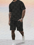 Casual Plaid Knit T-shirt Set Sets coofandy Black M 
