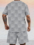 Casual Plaid Knit T-shirt Set Sets coofandy 