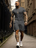 Athleisure Textured T-shirt Shorts Set Sets coofandy Gray M 