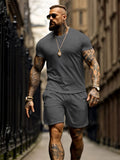 Athleisure Textured T-shirt Shorts Set Sets coofandy 