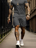 Athleisure Textured T-shirt Shorts Set Sets coofandy 