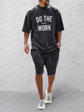 Casual 100% Cotton Word Printed Tracksuit Set Sets coofandy Black M 