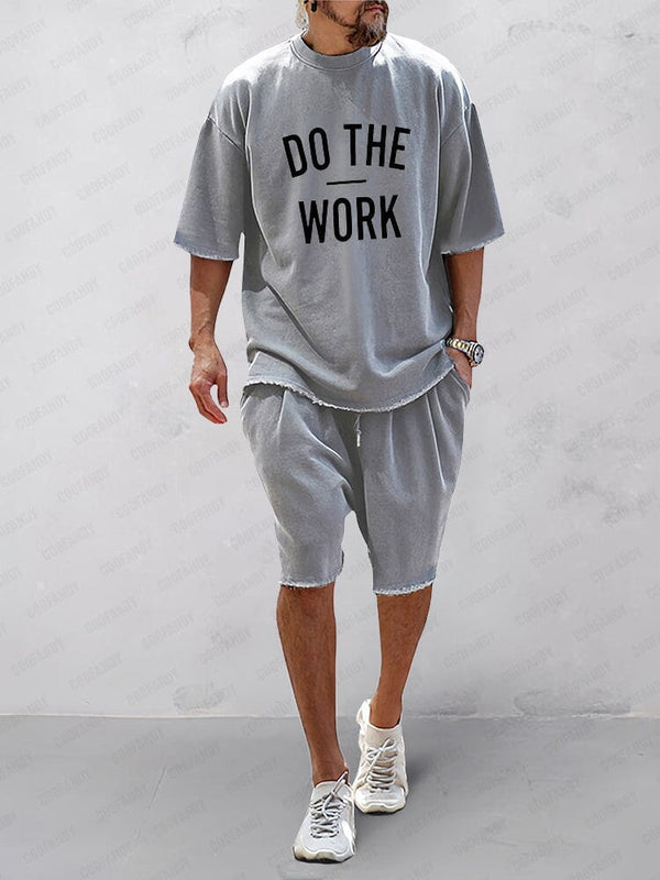 Casual 100% Cotton Word Printed Tracksuit Set Sets coofandy Grey M 