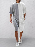 Casual 100% Cotton Color Block Tracksuit Set Sets coofandy Grey M 