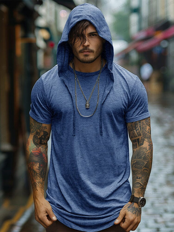 Stylish Stretchy Hooded T-Shirt T-Shirt coofandy Blue M 