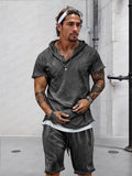 Athleisure 100% Cotton Hoodie Shorts Set Sets coofandy Dark Grey M 