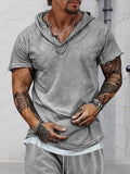 Athleisure 100% Cotton Hoodie Shorts Set Sets coofandy 
