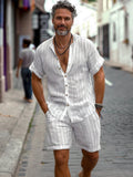 Minimalist 100% Cotton Striped Shirt Set Sets coofandy White M 
