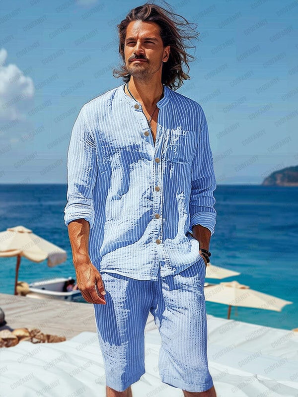 Leisure Comfort Stripe Set Sets coofandy Blue M 