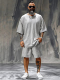 Relaxed Fit Solid 2-Piece Tracksuit Sets coofandy Gray M 